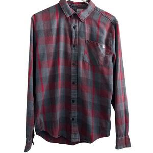 DC Shoes Plaid Red Gray Long Sleeve Button Down Shirt Size Medium